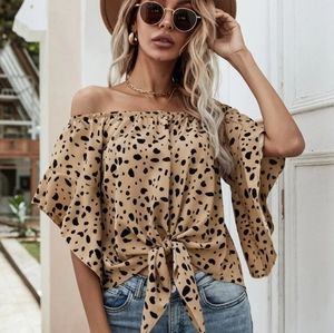 Allover Print Tie Neck Bardot Blouse